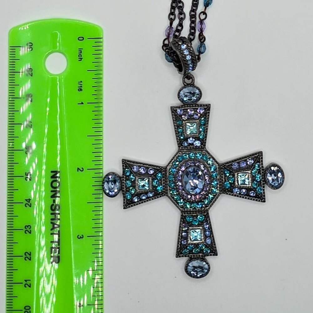 Vintage Real Collectibles by Adrienne Blue/Teal Rhinestone Cross & Drop Earrings - Picture 5 of 10